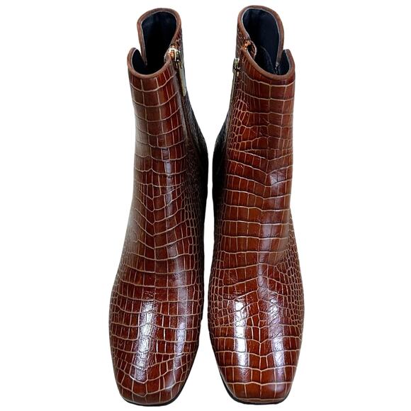 Aquatalia NWOB Denisse Croc-Embossed Leather Ankle Boots Size 10 Brown - Picture 5 of 10